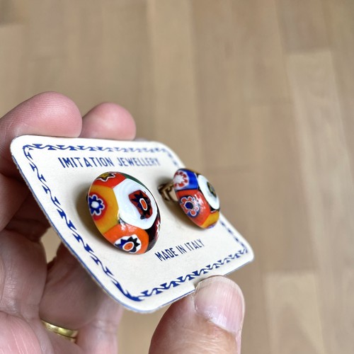 Vintage NOS Murano Glass Millefiori Clip On Earrings Italy Floral - Picture 3 of 5