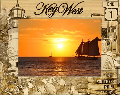 Key West Florida Laser Engraved Wood Picture Frame Landscape (5 x 7)