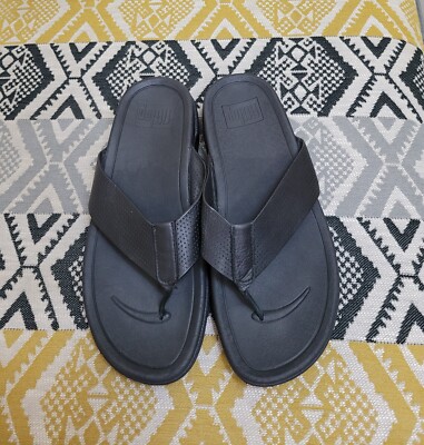 Mens Black Fitflop Surfa Leather Toe Post Sandals Size 11 EU 45 | eBay UK