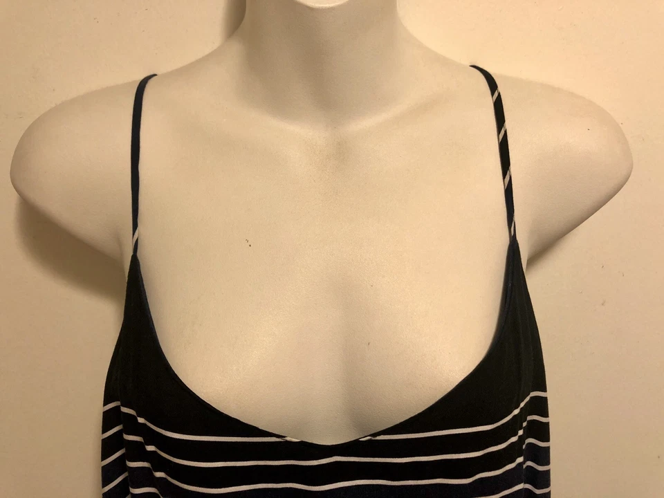 Usado en Excelente Condición Antiguo Azul Marino Retro Boho Negro Azul Rayas Hi Lo Cami Maxi Vestido L Foto 3 de 4