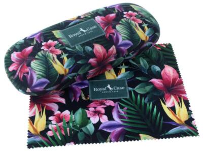 Modernes Hartschalen-Brillenetui mit farbenfrohen Blumen-Muster + Microfasertuch