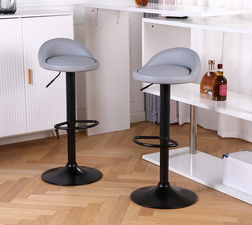 3 x Bar Stools Faux Leather Kitchen Low Back Breakfast Bar Chair GREY, BLACK - Picture 28 of 36