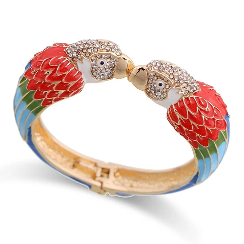 Enamel Parrot Tropical Bird Cuff Bangle Bracelet Multicoloured Gold Plated UK