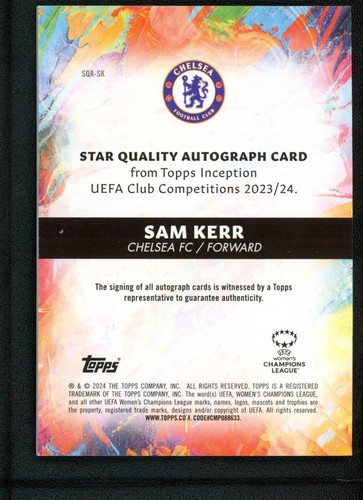 2024 Sam Kerr Auto 19/75 Topps UEFA Champions League Inception Autographs - Picture 2 of 2