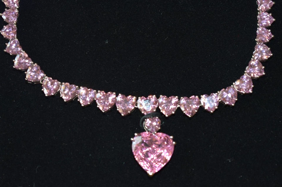 Collar Suzanne Somers Edición Limitada 228/300 Plata de Ley Rosa Circonita Corazones Foto 3 de 4