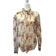 KRON Vintage 70s Button Down Long Sleeve Groovy Shirt Dagger Collar Men's Size M