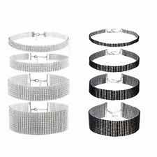 4pcs Womens Rhinestone Choker Necklace Wedding Party Chain Bib Statement Collar