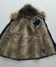 M&S Petite Winter Coat cotton Navy removable Faux Fur lining Hooded Petite UK 10