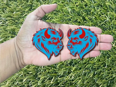 Bison Buffalo Emblem Badges Light Blue on Red Racing Performance Aggressive New