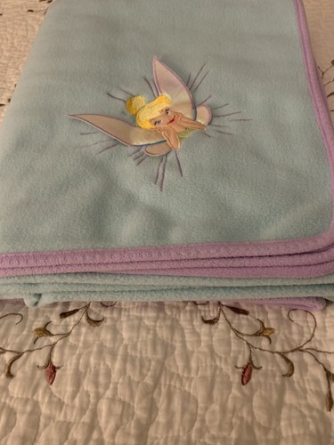Vintage Disney Tinker Bell Tinkerbell Fleece Throw Blanket Light Blue NEW - 第 1/6 張圖片