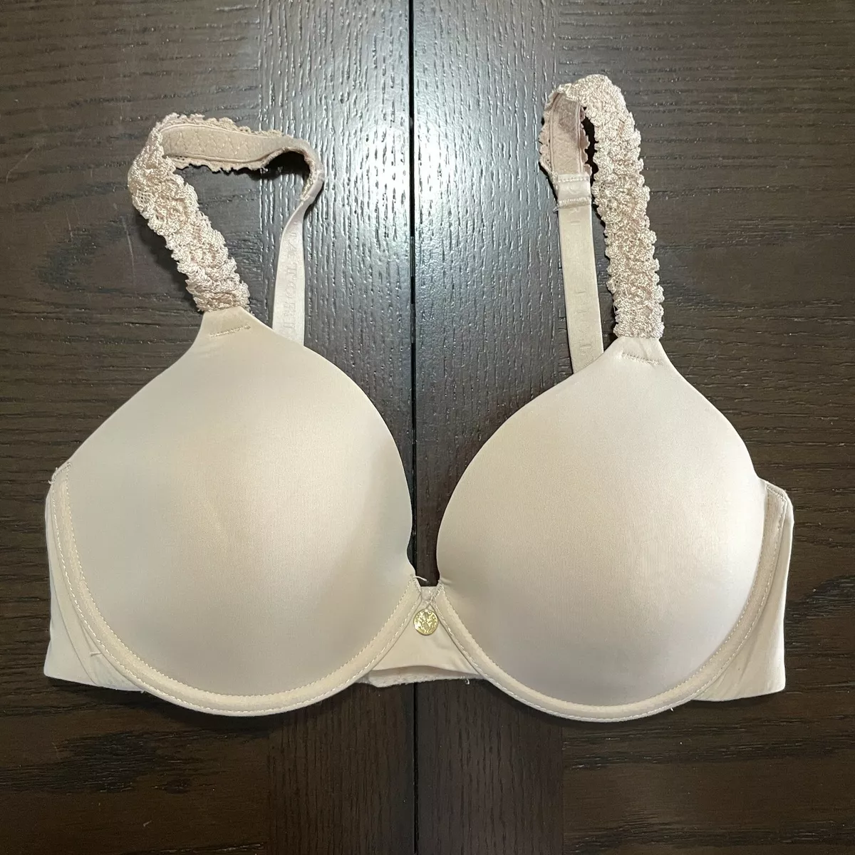 Natori Bra 32C Underwire Satin Molded Cups Adjustable Straps Beige