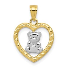 10k Yellow Gold with Rhodium-Plating Teddy Bear Heart Pendant