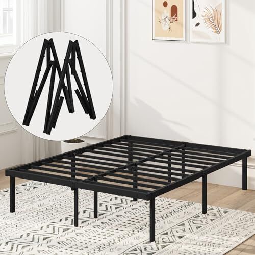  Foldable Bed Frame Metal Platform Bed 10 Minutes Quick Assembly Queen Black - Picture 1 of 6