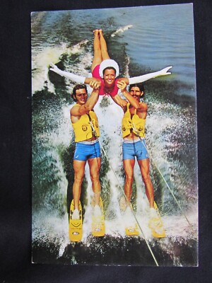 VINTAGE CYPRESS GARDEN POSTCARD - THE SKIING ADAGIO TRIO - DICK DEUTSCH CO.
