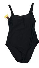 HURLEY NWT Women's Size Small Stretch One Piece Black Logo Swimsuit UPF 50 E6