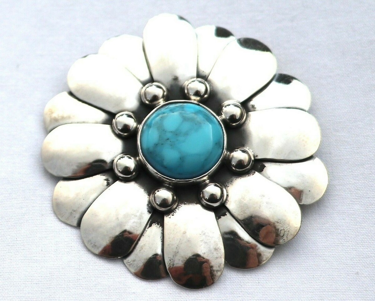 VINTAGE STERLING SILVER & TURQUOISE 925 MEXICO TL-67 FLOWER