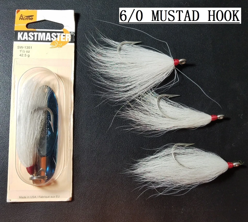 10 DRESSED BUCKTAIL TEASER MUSTAD 5/0 OR 6/0 HOOK-WHITE (ACME TACKLE OEM PART) - Image 4 of 4