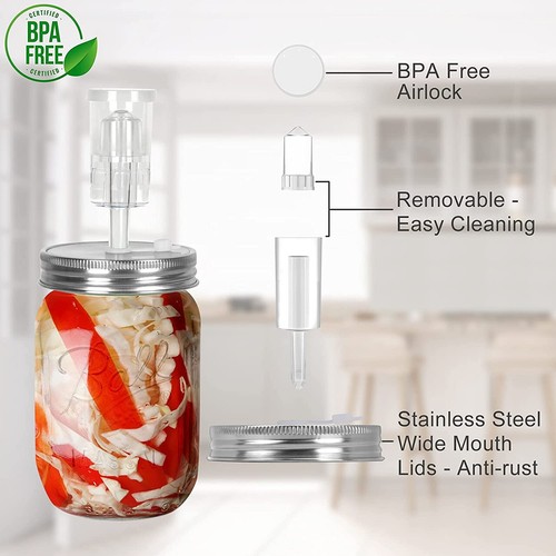 Kit-4 Glass Fermentation Weights,4 Fermenting Lids,4 airlocks,4 Silicone Rings,5 - Picture 5 of 6