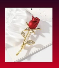 RED ROSE  RHINESTONE FLOWER HEART PIN BROOCH HAPPY VALENTINE'S DAY GIFT FOR HER