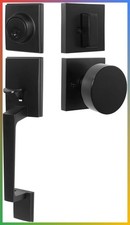 Front Door Handle Deadbolt Set Matte Black Keyed Modern ANSI Grade 3 RustProof