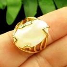 Natural White Shell Tibetan Gold Adjustable Ring 22x15/18mm H21493
