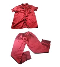 Unbranded Pajama Set Womens Small Red With Black Lining Satin Type Embroidered