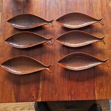 Gustavsberg Stig Lindberg Porcelain Fish Dishes Brown Vintage 1960s Swedish x 6