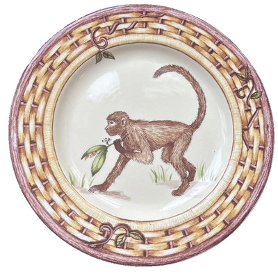 NEW American Atelier At Home Monkey on 3 Legs 5029 Porcelain Dinner Plate 10'' D
