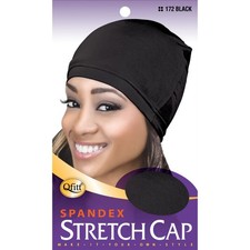 Qfitt Large Spandex Stretch Hair Cap Black, Pack of 6