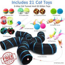 Poen 21 Pcs Cat Tunnel Set Blue Black 5 Way Tubes Kitten Toys