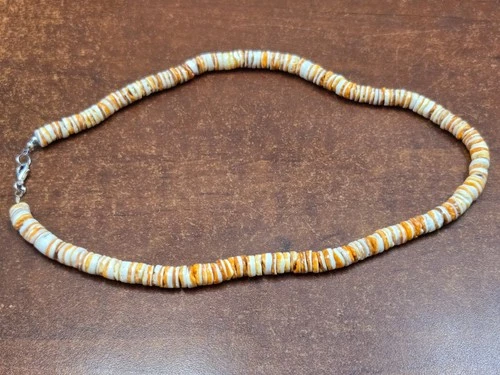 ORANGE SPINY OYSTER SHELL HEISHI NECKLACE 18"