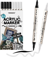 4 Black and 4 White Paint Markers Brush and Bold Dual-Tip Acrylic Paint Marker S