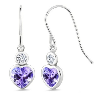 14K White Gold Heart Shape Tanzanite and White Lab Grown Diamond Drop Dangle