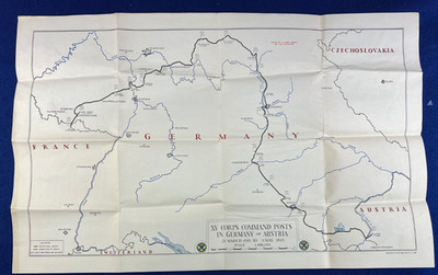 Original WWII Map XV Corps Command Posts in Germany Austria VE Campaign