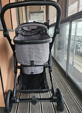 Grey Pram with Adjustable Handles and Carrycot, Single Seat, From Birth