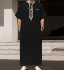Men Muslim Clothing Thobe SAUDI Short Sleeve Islamic Embroidery Size 2XL--3.4