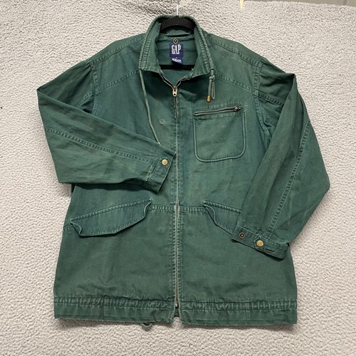 90's GAP Safari Field Jacket Mens S Green Canvas Full Zip Utility Coat Vtg