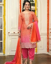 New Latest Heavy Chinon Silk Orange Salwar Kameez With Dupatta For Reception