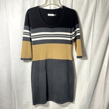 Calvin Klein Striped Knit Sweater Dress 3/4 Sleeve Size M