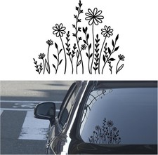 Wildflowers Boho Car Decal Sticker, Waterproof Vinyl Flower Desig Color: Black