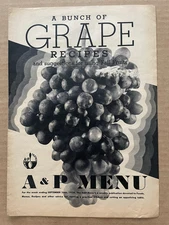 Vintage A&P MENU Recipe Booklet September 26 1936 Bunch of GRAPE Fall Fruit
