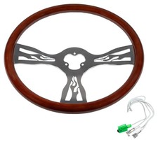 18"Wood Truck Steering Wheel 3 Spoke Chrome Fits Kenworth Peterbilt Freightliner