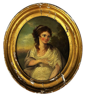 Fine Antique Regency Portrait Oil Painting of Beautiful Young Lady in Landscape