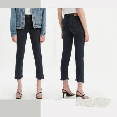 Levi's 724 Size 26 Black High-Rise Distressed Straight Leg Jeans Grunge New