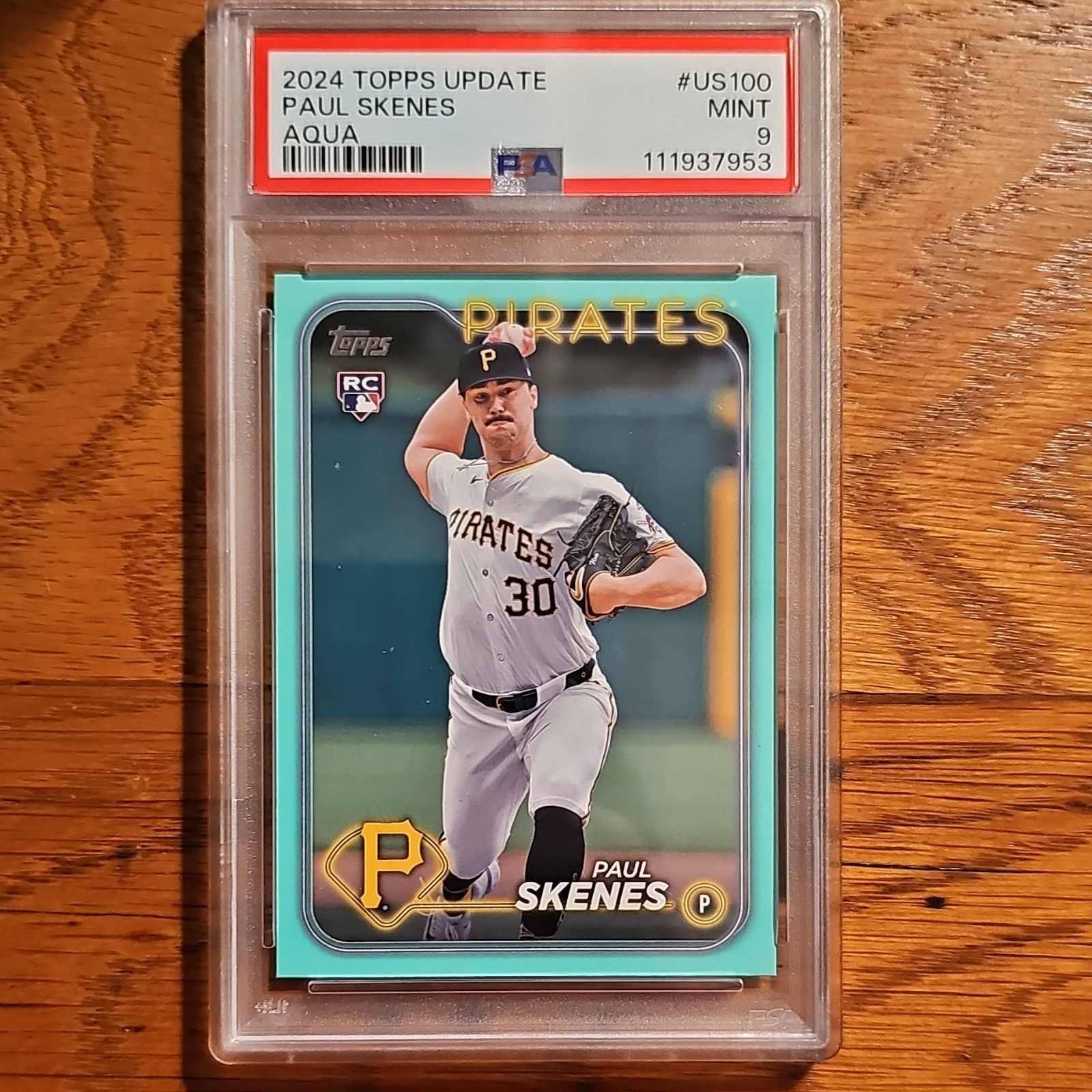 Topps 2024 Update Series Aqua Rookie Paul Skenes Pittsburgh Pirates PSA 9 #US100