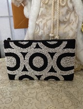 True Vintage 1950s/60s Black  n Multi Beaded Mini zippered Purse Clutch