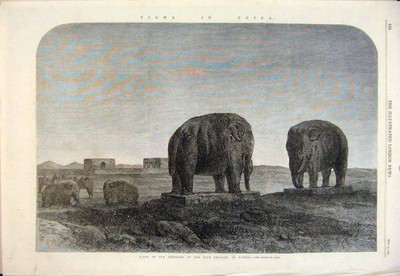 Original alter antiker Druck Ming Dynastie Grab Nankin Kaiser Elefant Elefanten