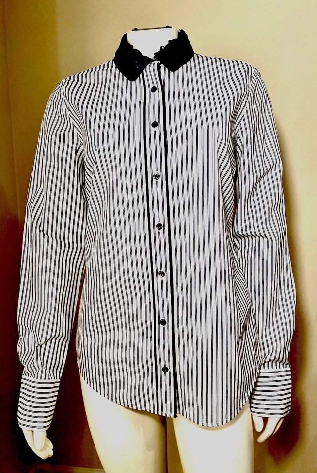 Camisa J CREW Blanca NVY Rayas Ajuste Perfecto Popelina Cuello Lentejuelas Talla 6 Totalmente Nueva Foto 2 de 4