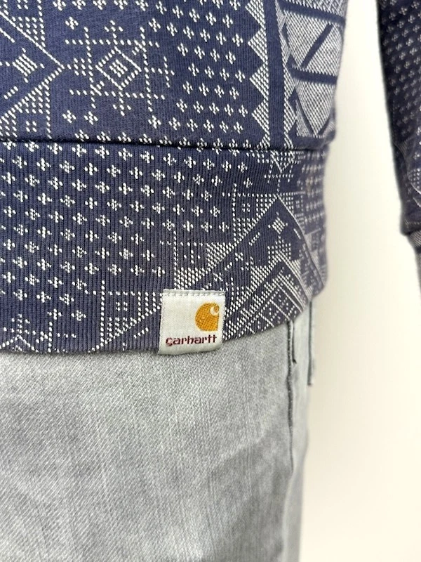 Carhartt sweat-shirt homme M bleu fantaisie géométrique col coton streetwear - Photo 2/4