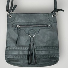Grey Bohemian Crossbody Shoulder Vinyl Bag W Fringe Tassels Biker Motorcycle